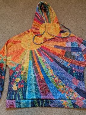 Colorful Sunrise Patchwork Faux Quilted Hoodie